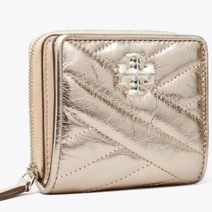 !Sold! Tory Burch kira bi-fold wallet quilted leather metallic gold